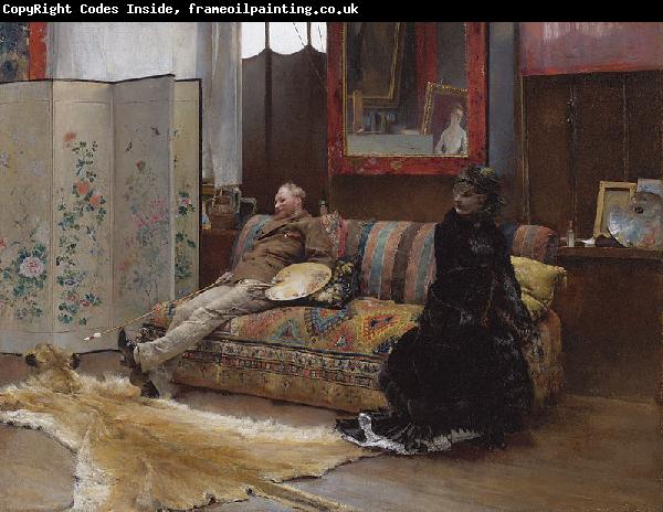 Pascal Dagnan-Bouveret Sulking  Gustave Courtois in his studio